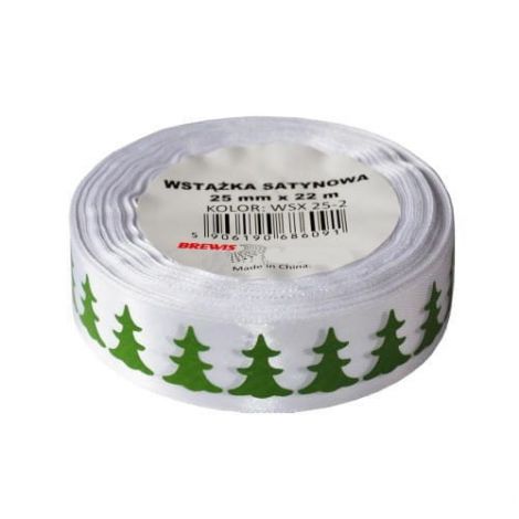 Wstążka satynowa Brewis Biała, 25mm x 12m